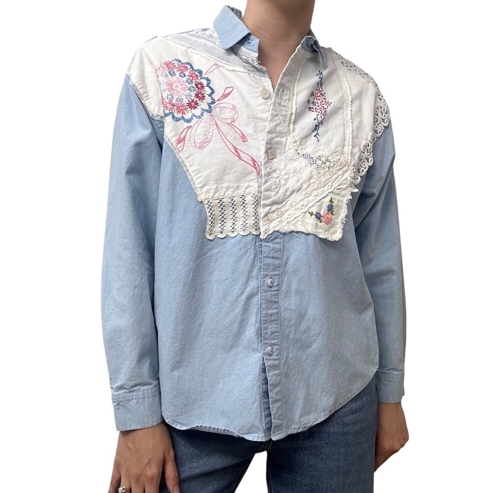 Vintage Button Down Shirt Western Embroidered Rodeo Cotton Cowboy Size Medium